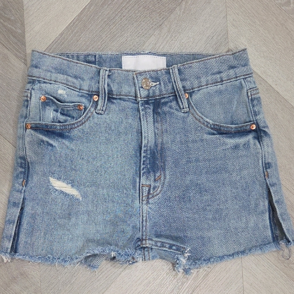 MOTHER Women's High Waist Distressed Denim Shorts - Light Blue